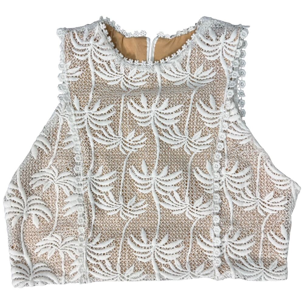 Pink Lemonade White Nude Palm Tree Pineappele Lace Crop Top Midi Skirt Set sz M - Picture 16 of 16